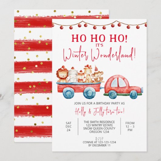 Winter Wonderland Party, Kerstmis Tweelingen Verja Kaart (Voorkant / Achterkant)