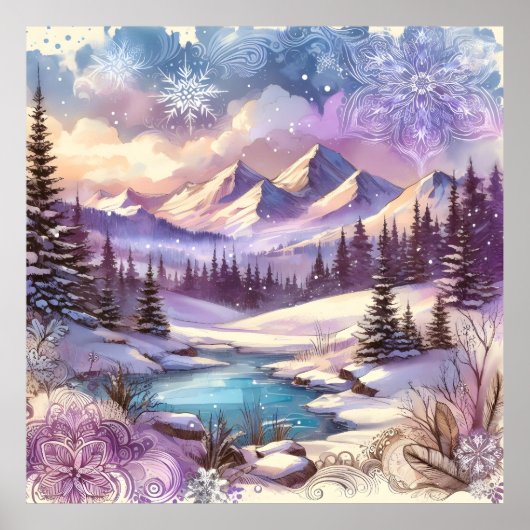 Winter Wonderland Patronen van Natuur Mountain Lak Poster (Voorkant)