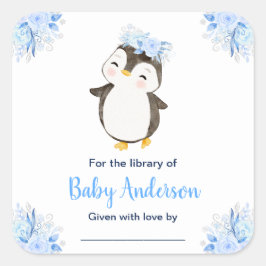 Winter Wonderland Penguin Baby shower Bookplate Vierkante Sticker