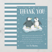 Winter Wonderland Penguin Blue Baby shower Bedankkaart (Voorkant / Achterkant)