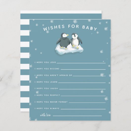 Winter Wonderland Penguins Blue Wishes for Baby (Voorkant / Achterkant)