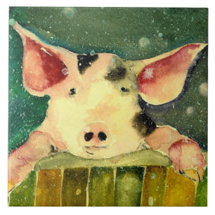 Winter Wonderland Pig Ceramic Kitchen Tile Tegeltje