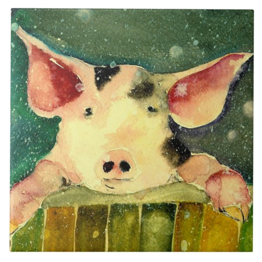 Winter Wonderland Pig Ceramic Kitchen Tile Tegeltje (Voorkant)