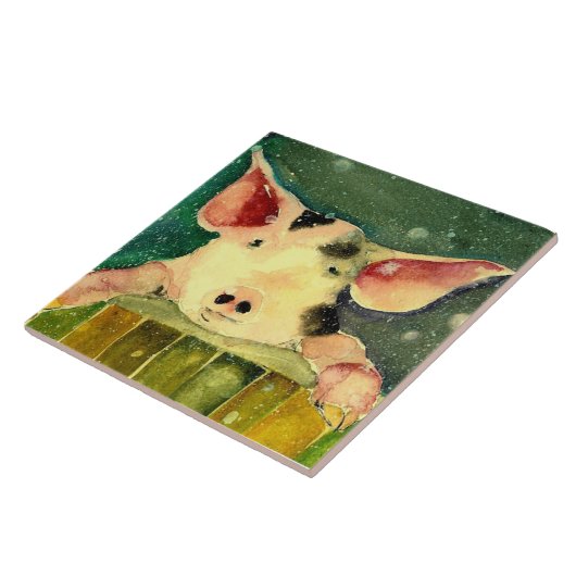 Winter Wonderland Pig Ceramic Kitchen Tile Tegeltje (Zijkant)