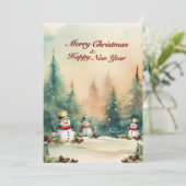 Winter Wonderland: pijnbomen en sneeuwpoppen Feestdagenkaart (Staand voorkant)