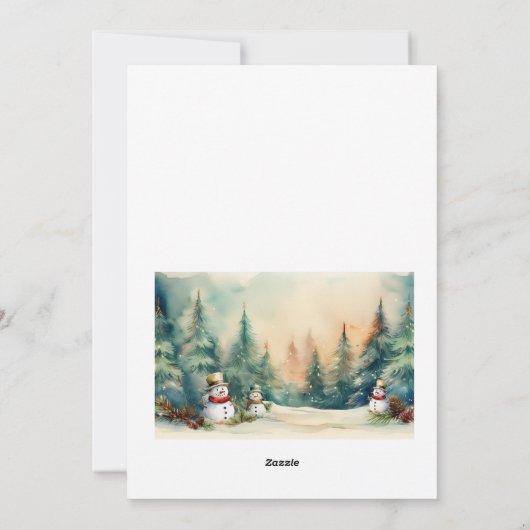 Winter Wonderland: pijnbomen en sneeuwpoppen Feestdagenkaart (Achterkant)