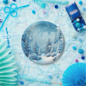 Winter Wonderland Pijnbomen Sneeuwvlokken Papieren Bordje (Feest)