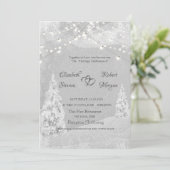 Winter Wonderland, Pine Tree Gray Wedding Kaart (Staand voorkant)