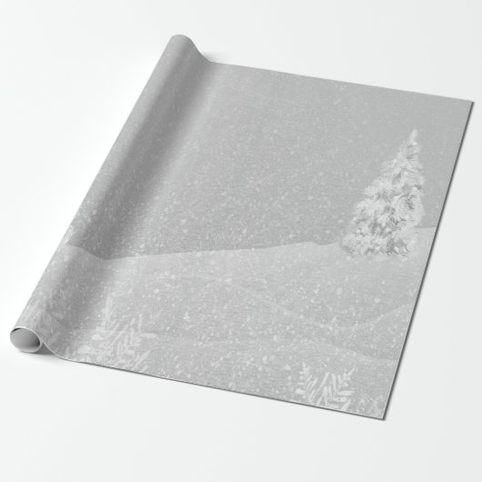 Winter Wonderland, Pine Tree Grey Holiday Cadeaupapier (Uitgerold)