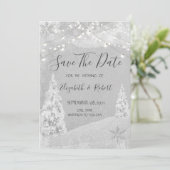 Winter Wonderland, pine Tree Grey Save the Date (Staand voorkant)