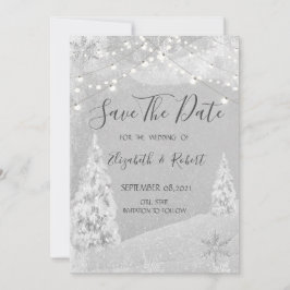 Winter Wonderland, pine Tree Grey Save the Date