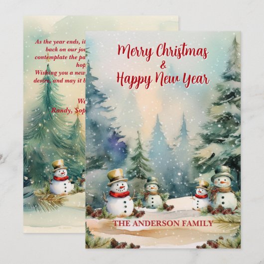 Winter Wonderland: Pine Trees and Snowmen Feestdagenkaart (Voorkant / Achterkant)