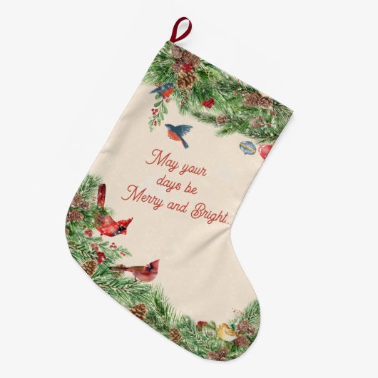 Winter Wonderland Pines, Pinecones & Birds Grote Kerstsok (Voorkant (Hangend))