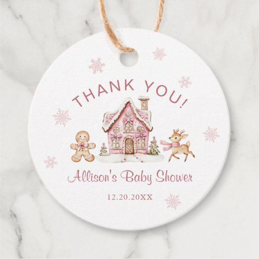 Winter Wonderland Pink Baby Shower Thank You Bedankjes Labels (Voorkant)