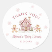 Winter Wonderland Pink Baby Shower Thank You Ronde Sticker (Voorkant)