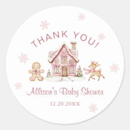 Winter Wonderland Pink Baby Shower Thank You Ronde Sticker