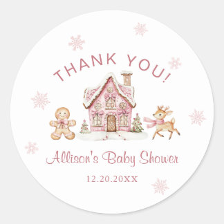 Winter Wonderland Pink Baby Shower Thank You Ronde Sticker