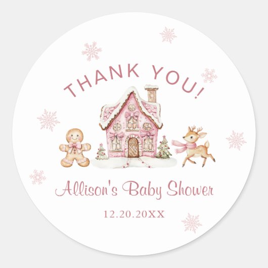 Winter Wonderland Pink Baby Shower Thank You Ronde Sticker (Voorkant)