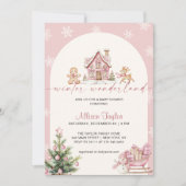 Winter Wonderland Pink Girl Baby Shower Kaart (Voorkant)