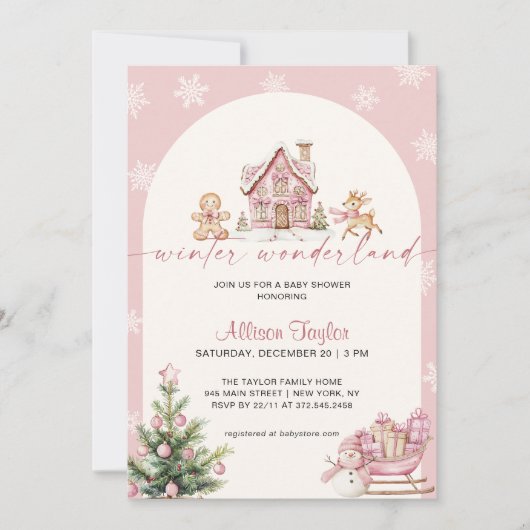Winter Wonderland Pink Girl Baby Shower Kaart (Voorkant)