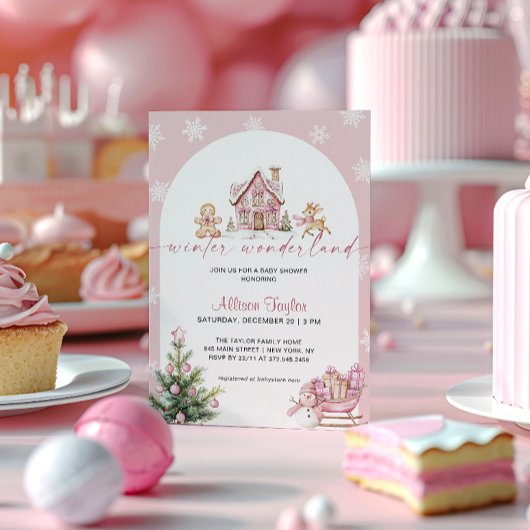Winter Wonderland Pink Girl Baby Shower Kaart