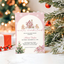 Winter Wonderland Pink Girl Baby Shower Kaart