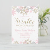 Winter Wonderland Pink Gold Snowflake Birthday Kaart (Staand voorkant)