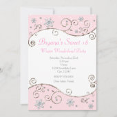Winter Wonderland Pink Party Snowflake Invitation Kaart (Voorkant)