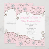 Winter Wonderland Pink Party Snowflake Invitation Kaart (Voorkant / Achterkant)