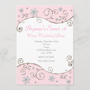 Winter Wonderland Pink Party Snowflake Invitation Kaart