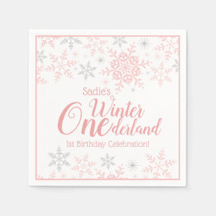 Winter Wonderland Pink Silver Glitter 1e verjaarda Servet