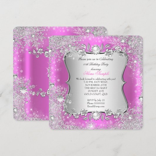 Winter Wonderland Pink Silver Snowflake Birthday 2 Kaart (Voorkant / Achterkant)