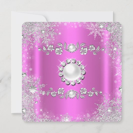 Winter Wonderland Pink Silver Snowflake Birthday 2 Kaart (Achterkant)