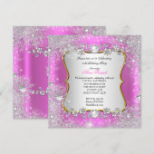 Winter Wonderland Pink Silver Snowflake Birthday Kaart (Voorkant / Achterkant)