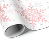 Winter Wonderland Pink Silver Snowflakes Cadeaupapier (Rol Hoek)