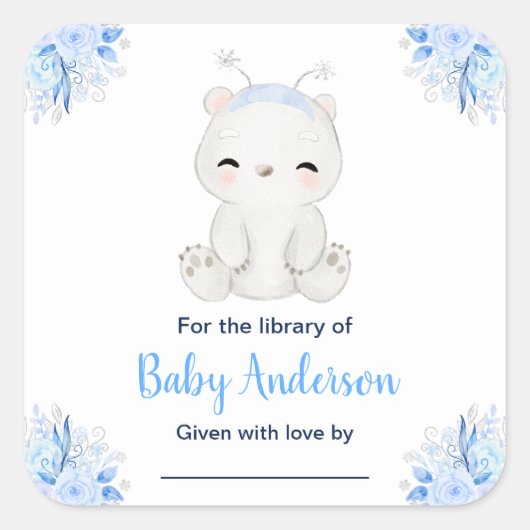 Winter Wonderland Polar Beer Baby shower Bookplate Vierkante Sticker (Voorkant)