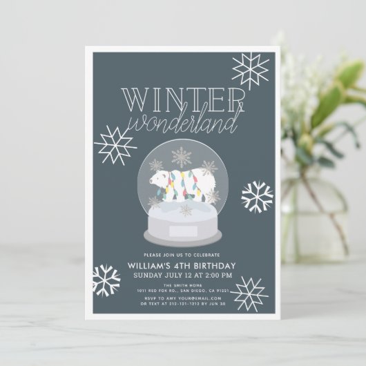 Winter Wonderland Polar Beer Navy Verjaardag Kaart (Staand voorkant)