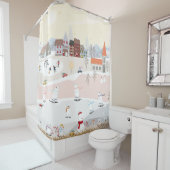 Winter Wonderland Polar Beer Stad Douchegordijn (In situ)