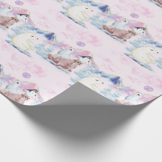 Winter Wonderland Polar Beren en Penguins Scene Cadeaupapier (Hoek)