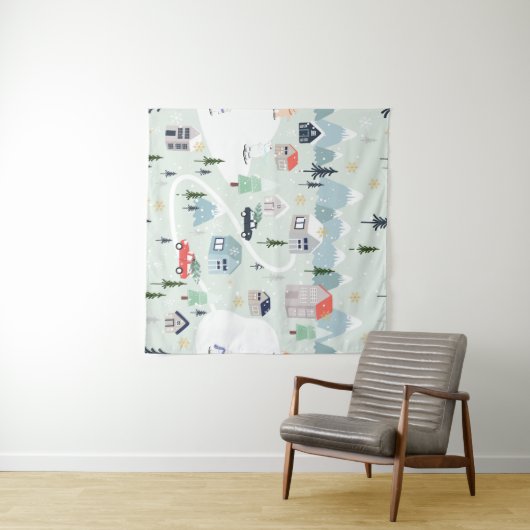 Winter Wonderland: poolkerstmis Beer Wandkleed (In Situ (horizontaal))