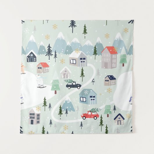 Winter Wonderland: poolkerstmis Beer Wandkleed (Voorkant)