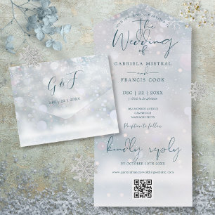 Winter Wonderland QR Code Sneeuw Bruiloft All In One Uitnodiging