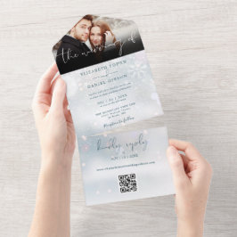 Winter Wonderland QR Code Sneeuw Bruiloft Foto All In One Uitnodiging