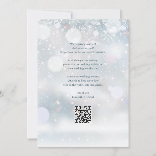 Winter Wonderland QR Code Sneeuw Bruiloft Save The Date (Achterkant)