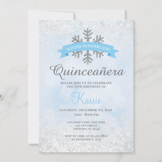Winter Wonderland Quinceañera 15th Birthday Silver Kaart (Voorkant)