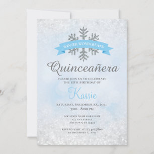 Winter Wonderland Quinceañera 15th Birthday Silver Kaart