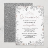 Winter Wonderland Quinceanera Blush Silver Kaart (Voorkant / Achterkant)