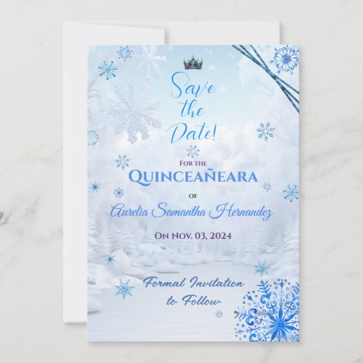 Winter Wonderland Quinceañera Save the Date (Voorkant)