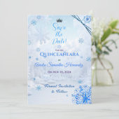 Winter Wonderland Quinceañera Save the Date (Staand voorkant)