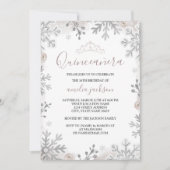 Winter Wonderland Quinceanera Silver Blush Kaart (Voorkant)